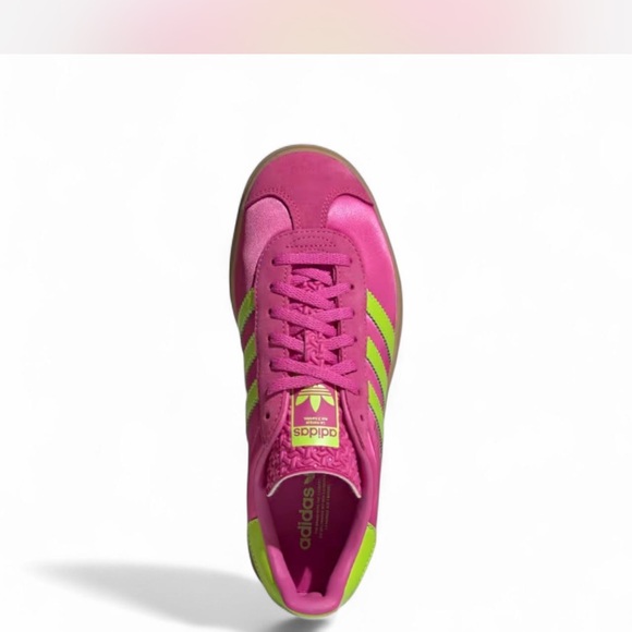 adidas Gazelle Bold satin Pink and Lime platform Sneakers sz 7 - Picture 3 of 7